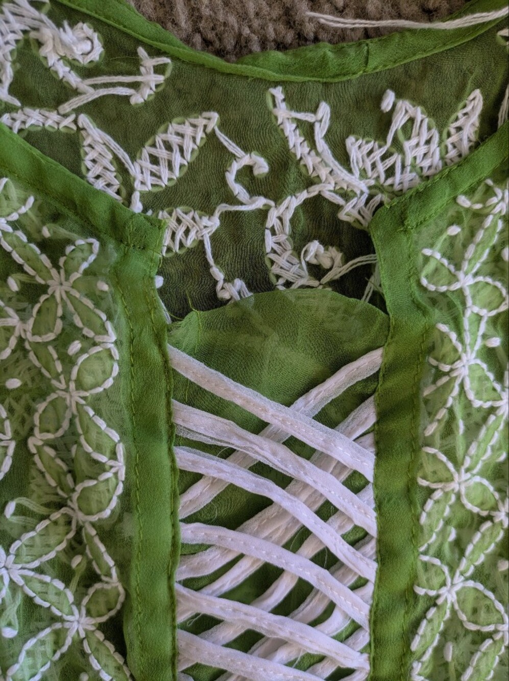 Handmade Fairycore Renfaire Sheer Mesh Dress Embroidered Floral Large - Picture 9 of 9